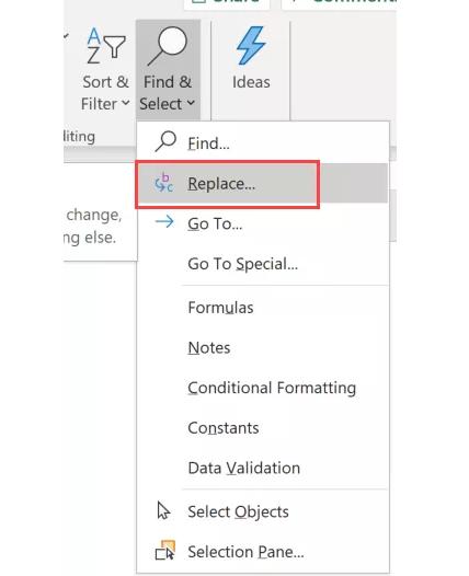 mở hộp thoại Find and Replace